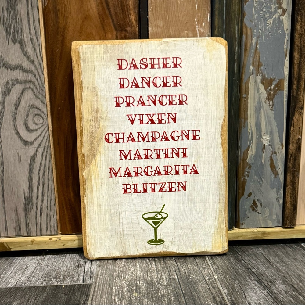 holiday christmas decor reindeers & cocktail artist made sign NWT